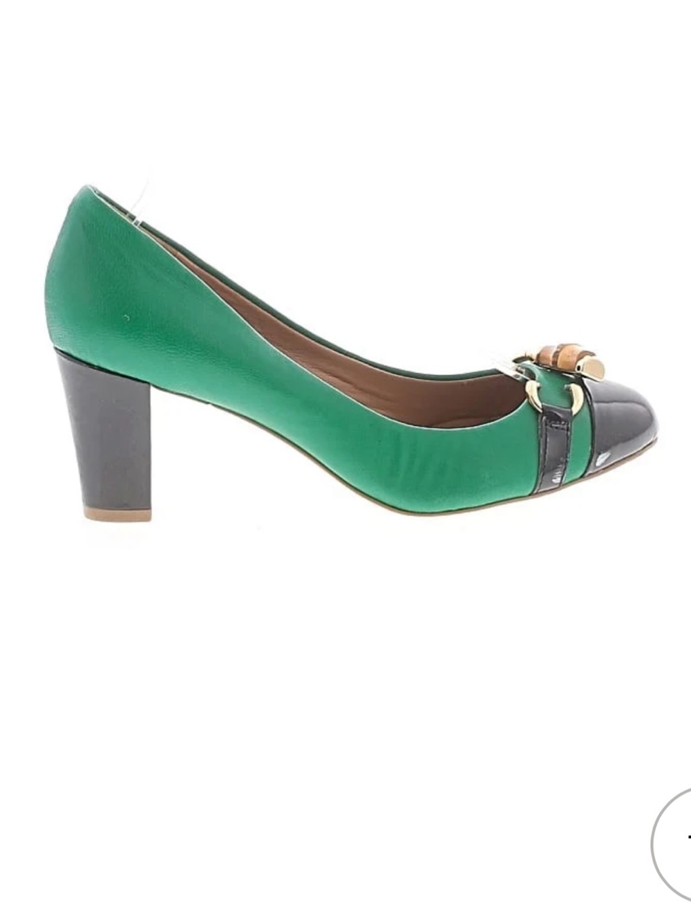 Talbots Kelly Green and Navy Cap Toe Mid-Heel Pump With Bamboo Horsebit Buckle 9